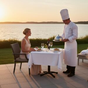 Elegant par spiser ved havet