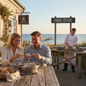 Par smager østers ved havet