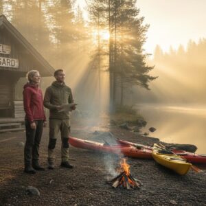 Par og guide ved søhytten